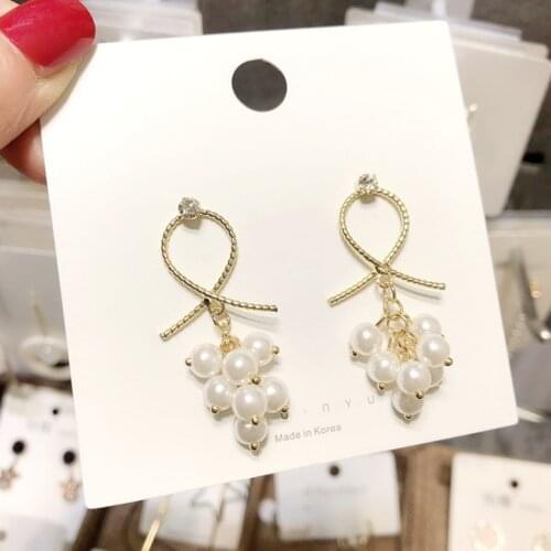 Fashion Beaded Imitation Pearl Earrings Female Korean Long Temperament Cross Sweet Earrings Summer Wedding Jewelry Gift For Girl