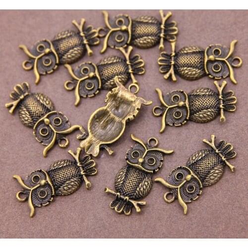 Wholesale 10pcs Antique Bronze Plated Zinc Alloy Metal owl Charms Pendants Diy Jewelry Findings Accessories 28*32*6mm