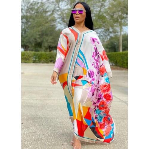 Dress Length :140~144cm Size S~XXL V-neck dresses New fashion dress Elegant oversized print dresses for ladies/women