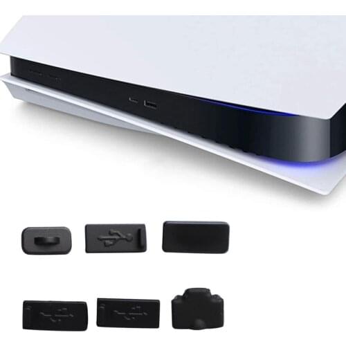Dust Plugs for PS5 USB HDM Interface 6pcs Black Silicone Set Anti-dust Cover Dustproof Plug for PS5 Game Console Accessories