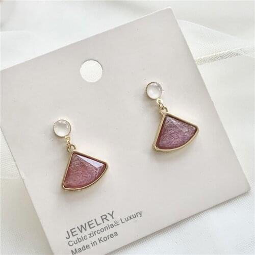 Pink Triangle Pendant Clip on Earrings Girls Resin Rhinestone Earrings