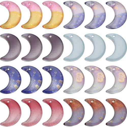 50Pcs Glass Beads Crescent Shape 12X16MM Lampwork Crystal Moon Pendants Mutil Gradient Color For DIY Making Jewelry Accessories
