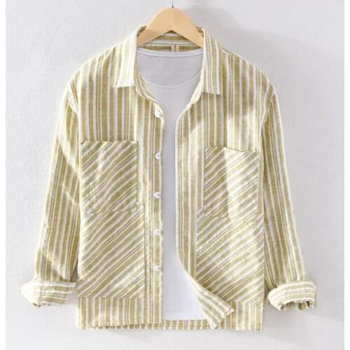 Suehaiwes brand Spain style cotton and linen striped shirts men casual fashion shirt for men comfortable stripe shirt mens tops