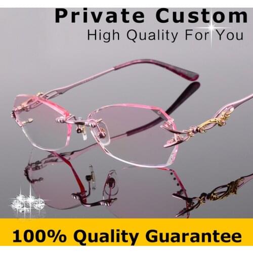 Titanium Eyeglasses Rimless Women Luxury Diamonds Design High Clear Lenses Myopia Glasses Computer Ladies Optical Glasses 618