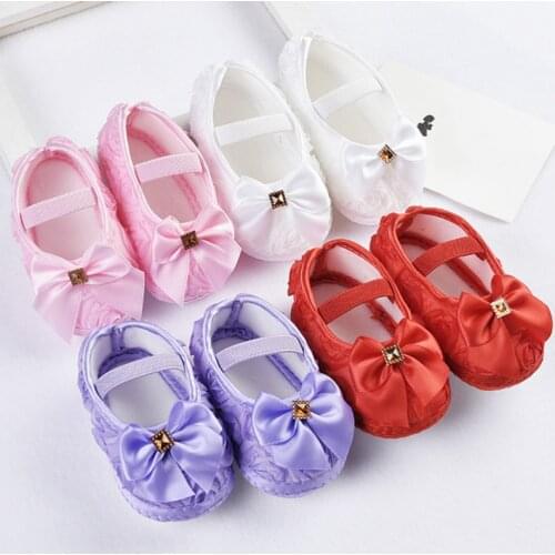 Baby Girl Shoes Ribbon Bow First Walkers Princess Baby Shoes Rose Flowers Bow Newborn Soft Anti-slip for infant Girls