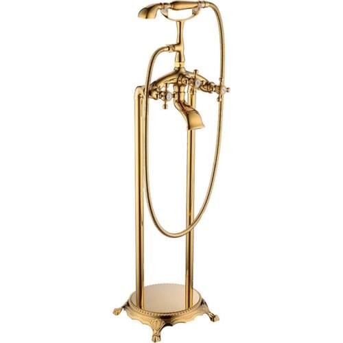 Bathroom Bathtub Shower Faucet Set Solid Brass Hot & Cold Shower Mixer Tap With Handheld Floor Standing Type Gold & Chrome