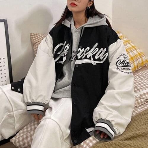 2021 spring and autumn High-quality baseball jackets for women new loose thin letter coat couple retro clothes oversize jacket
