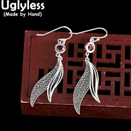 Uglyless Designer Fox Tail Dangle Earrings for Women Marcasite Hollow Earrings Zircons Crystal Brincos 925 Sterling Silver Jewel