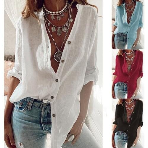 2021 Womens Tops And Blouses Plus Size Print Long-sleeved White Shirt Female Summer Design Loose Wild Top Wholesale