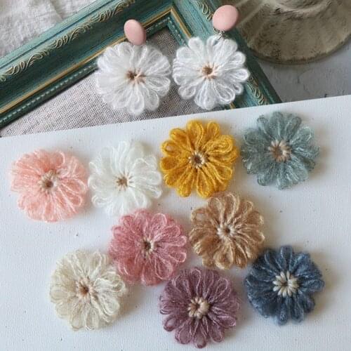 10Pcs Lovely Knitting Flower Crafts Ornament Women DIY Earrings Hairpin Jewelry Clothing Accessories Handmade Craft Supplies