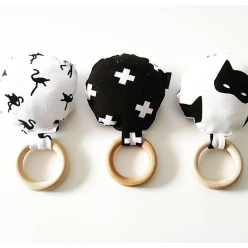 2PCS Wooden Ring Baby Teether Organic Beech Wooden Cotton Teething Ring BPA Free High Quality Material Nursing Toys