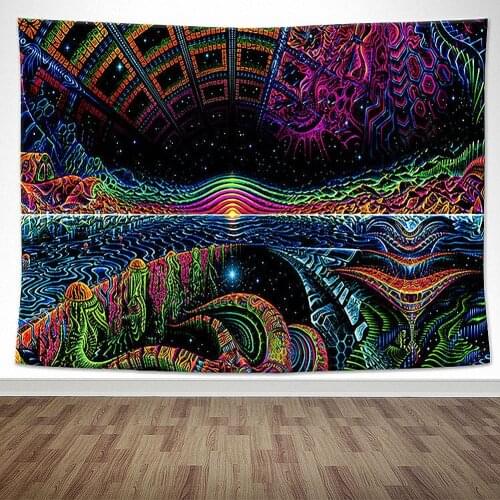 2021 Room Wall Decor Background Tapestry Psychedelic Black Light Planet Landscape Pattern Wall Carpet wanddecoratie T615