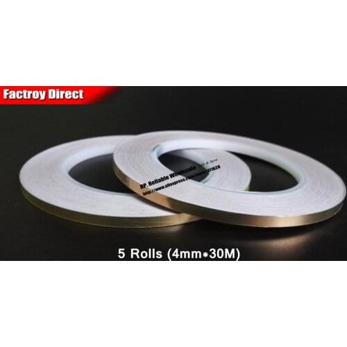 5 Roll (4mm*30M*0.06mm) Self-Adhesive Single Conductive Copper Foil Tape for EMI Shielding, Laptop DIY, Stainless Glass Work