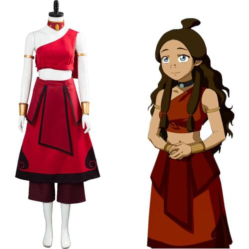 Avatar: the last Airbender Katara Cosplay Costume Uniform Red Dress Suit Outfits Halloween Carnival Costume Women Girls
