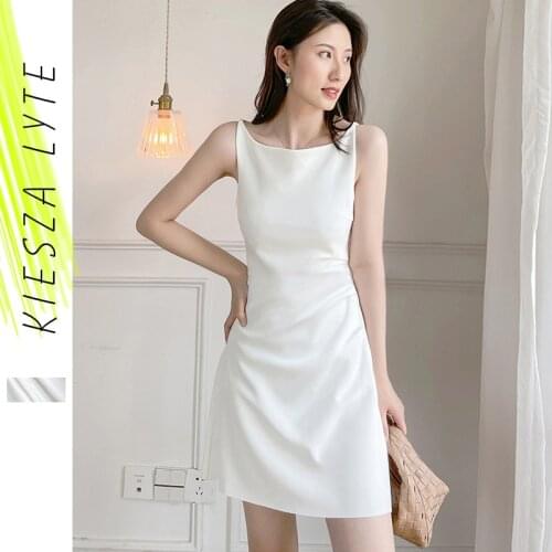 Hepburn Style White Dress 2021 Summer Elegant Sleeveless Mini Sexy Evening Club Party Bodycon Dresses High Quality Elegant