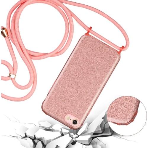 Shining Phone Case Soft TPU Shell Back Cover for IPhone7 8 se 2020 with Lanyard Shockproof Cover Flash powder