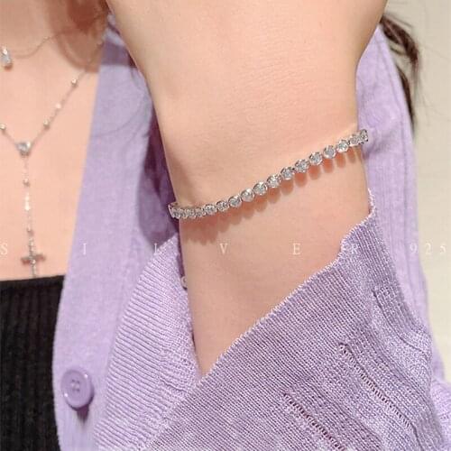 925 Sterling Silver Adjustable Bracelet Simple Full 3mm Round High Carbon Diamond Bracelets For Women Girl Friend Gift Jewelry