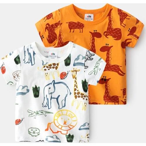 Boys Short Sleeve T Shirts 2021 Summer New Casual Cartoon Kids Cotton T-shirt Animal Print Cute Tops For Boys 2-8 Y Baby Clothes