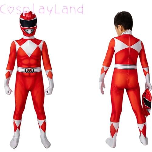 Red Ranger Kids 3D Printed Jumpsuit Helmet Children Halloween Superhero Prince Geki Cosplay Costume Boys Zentai Jason Suit