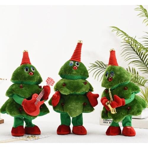 Electric Christmas Tree Plush Toys Sing Dance Shine Little Christmas Tree Waving Christmas Hat Plush Dolls Festival Kids Gifts