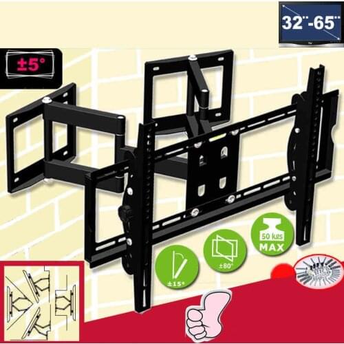 42-65" Heavy Duty Wall Corner TV Mount Flexible Full Motion Swing Arm Bracket