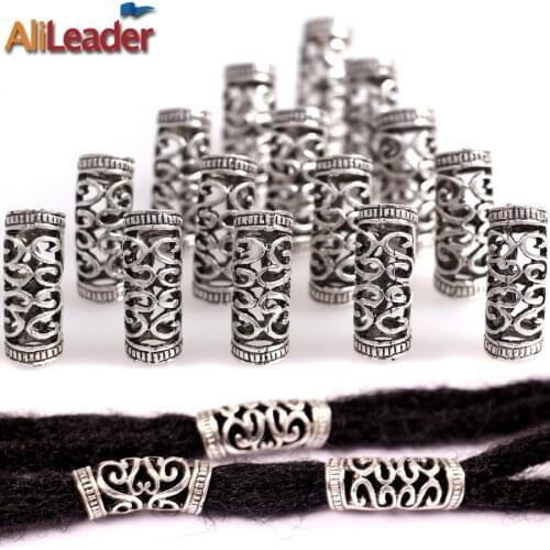 Dreadlocks Hair Beard Beads Clip Beads Ring Tibetan Silver Men Beads For Braiding Hair Braid Tubes Cuffs Beads 7mm And 5mm Hole