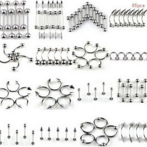 85 pcs/set Stainless Steel eyebrow pin ding Belly Button Ring Puncture Jewelry Wholesale tongue rings nose rings belly rings