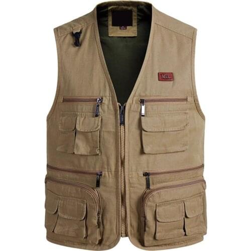 Mens Cotton Sleeveless Fishing Vest Multi-pocket Loose Outdoor Thickening Work Vest Camping Photography Reporter Hiking Jacket