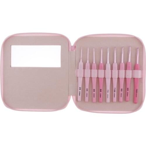 9 Piece Crochet Hook Set Aluminum Crochet Hooks Pink Knitting Needles 9 Sizes