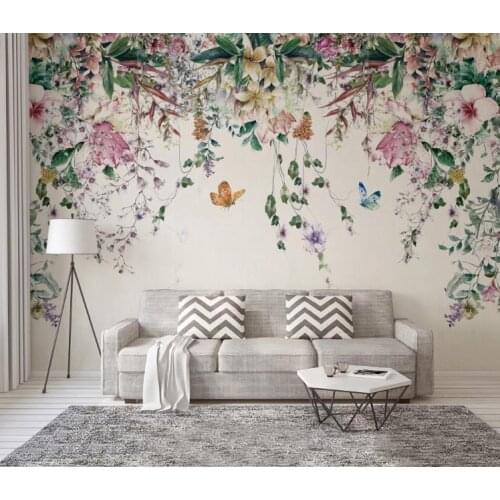 Custom 3D Mural Wallpaper European Style Watercolor vine flowers Wall Painting Living Room TV stereoscope 3D Wallpaper 2020