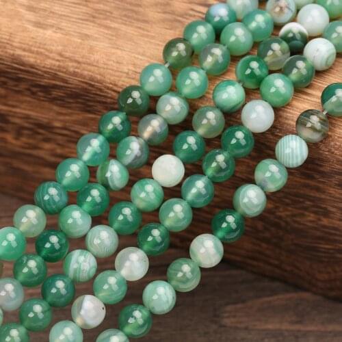 Natural Green Stripe Agates Stone Round Loose Beads Pick Size For DIY Jewelry 4-12mm
