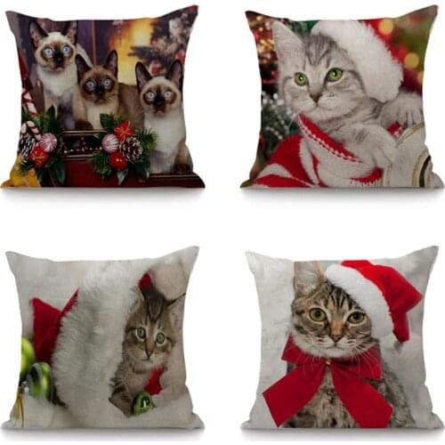 Cartoon Cat Cushion Covers Christmas Decorative Cushion Cover Sofa Home Decor Linen Throw Pillow Case 45x45 cm