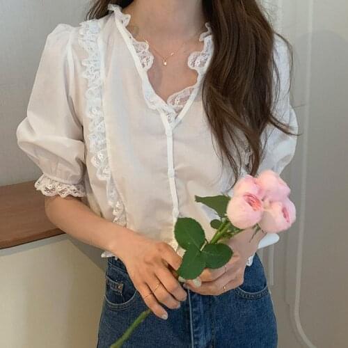 New Embroidery Lace Transparent Womens Blouses Summer Tops Femme Casual Women Shirt Short Sleeve Girls Blouse New Blusas