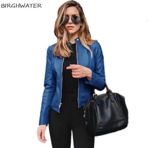 Autumn Women Coat PU Leather Jackets Keeps Warm Fashion Long Sleeve black blue Coat 2021 Warm Female Jacket tops Winter