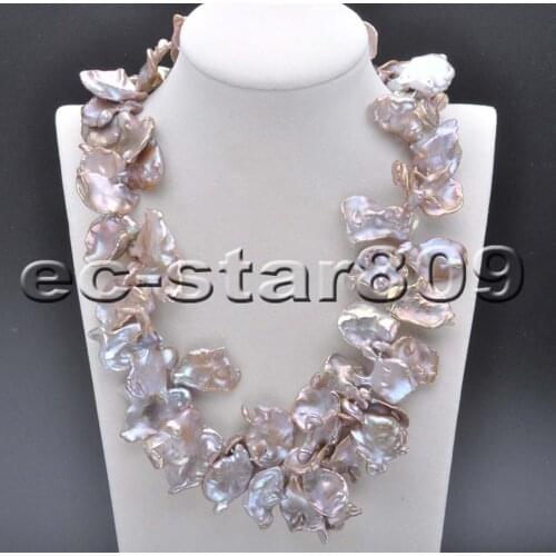 P5648 Huge 18" 25mm Peacock-Lavender Baroque Lamina Keshi Reborn Pearl Necklace