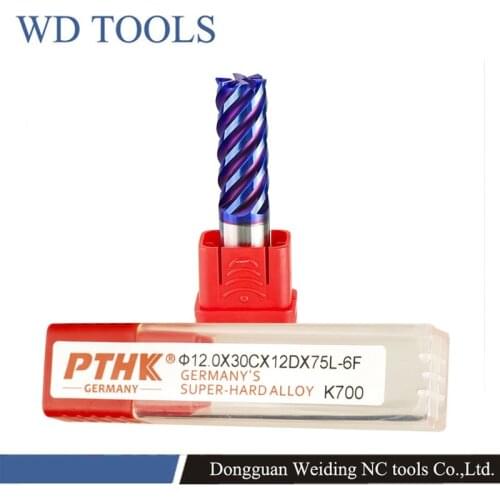 PTHK HRC70 Blue Naco coating 4 to 8 Flutes CNC Router Bits Spiral End Mills Carbide Milling Cutter stainless steel cutting