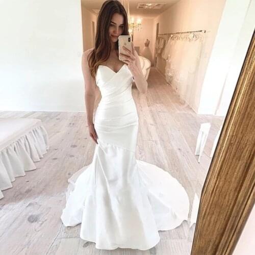 Real photo Sweetheart Mermaid Wedding Dresses Robe De Mariee Simple Design Pleat Cheap Formal Bridal Gown Bride Dress Plus Size