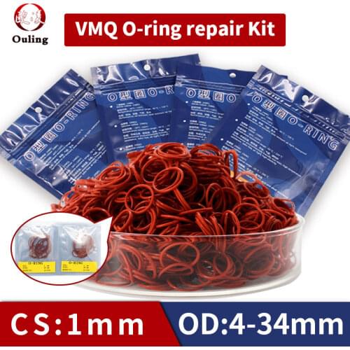 Red Silicone Rubber Multiple size repair kit combination O-ring Silicone/VMQ thickness CS1mm O ring Seal Ring Gasket Washer