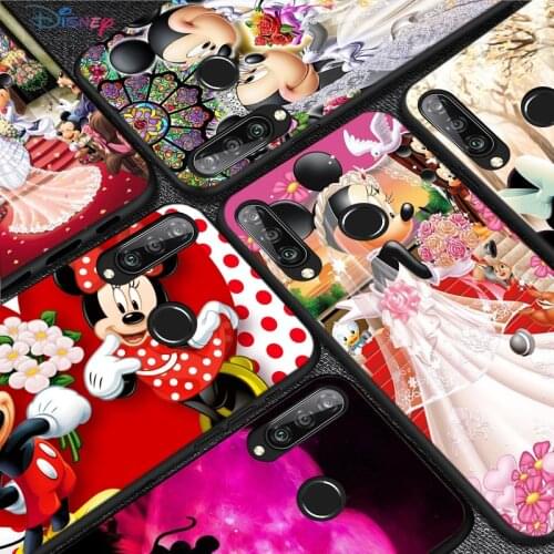 Silicone Cover Mickey And Minnie Married For Huawei P50 P40 P30 P20 Pro P10 P9 P8 Lite E Plus 2017 2016 5G Black Phone Case