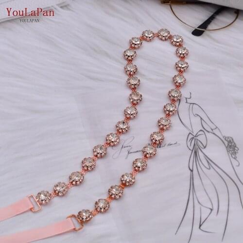TOPQUEEN S378 Silver Rose Gold Alloy Sash Belts for Wedding Dresses Womens Belt Rhinestones Pink Thin Belt Party Dress Belts