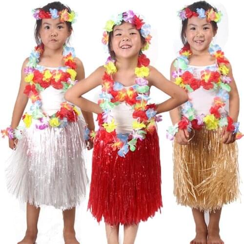 Adult Kids Primary School Uniform Girls Hawaiian The Hula Dance Costumes Grass Shining Ethnic Indian Women Performance