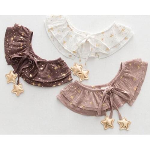 Spring 2017 new Baby Girls star print Scarf, Princess Fashion Match shirt Collar beige,dark coffee,light coffee