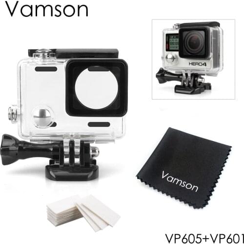 Vamson Waterproof Case for Go Pro Hero 4 3+ Black for Gopro Camera Accessory Surfing Diving Bracket Protective Housing VP605