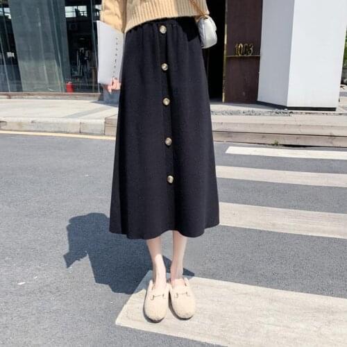 Knitted skirt womens autumn and winter new high waist A thickened wool long skirt in long