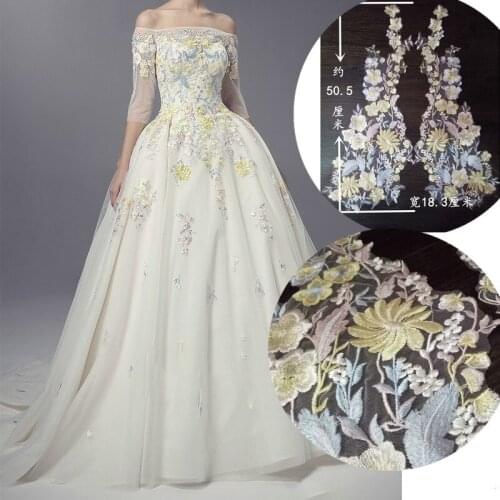 2pair/4pcs High-end 18.3X50.5cm embroidery Lace Applique Flower Sewing Trims Wedding Decoration BD0221
