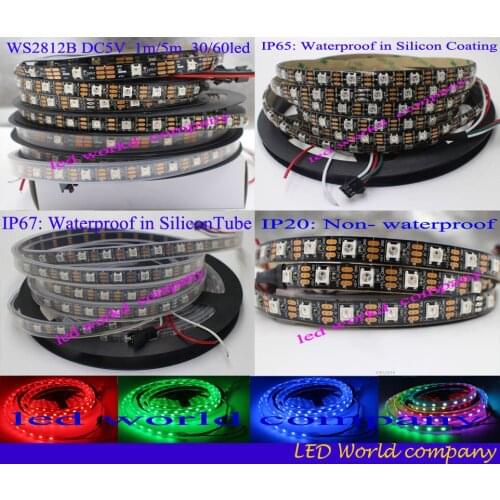 WS2812B DC5V 1m/5m 30/60/144 pixels/leds/m Smart led pixel Black/White pcb WS2812 IC IP30/IP65/IP67 driver controlle