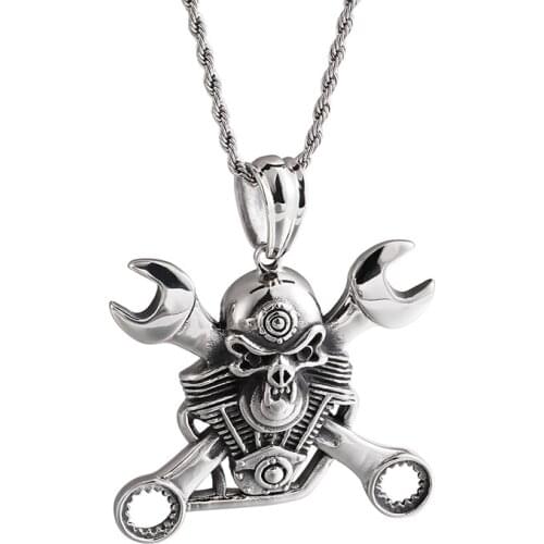 Stainless steel jewelry Titanium steel wrench pendant mens personality punk skull pendant accessories