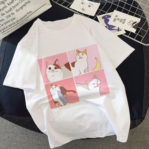 Cat Kawaii Anime Graphic Print T-shirt Women 2021 New Summer Fashion Korean Tshirt Harajuku Aesthetic White Tops Female T Shirt