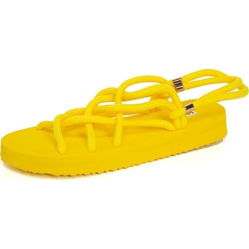 Ladies Summer Light Weight Pure Color Narrow Tape Rope Band Flatform Slingback Sandals
