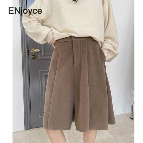 Women 2021 New Spring Flared Shorts Half Long Vintage Pockets Buttons High Waist Shorts Korean Fashion Wide Leg Boots Shorts